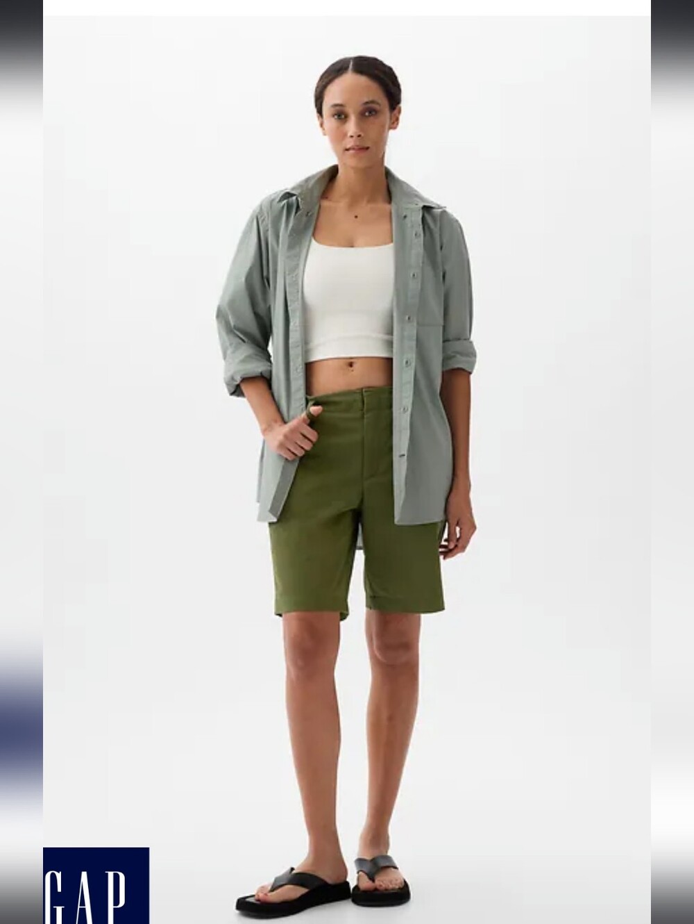 Gap Downtown NEW Khaki Bermuda Shorts Women 4 Olive Green 9" Chino NWT Sealed